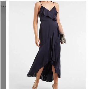 Express satin ruffle wrap midi dress worn twice in great condition.
